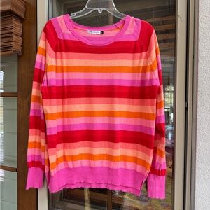 Kate Spade Vibrant Striped Crew Neck Sweater - Pink and Red